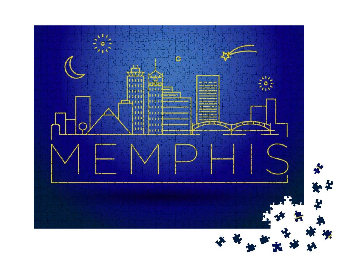 Minimal Memphis Linear City Skyline with Typographic Desi... Jigsaw Puzzle with 1000 pieces