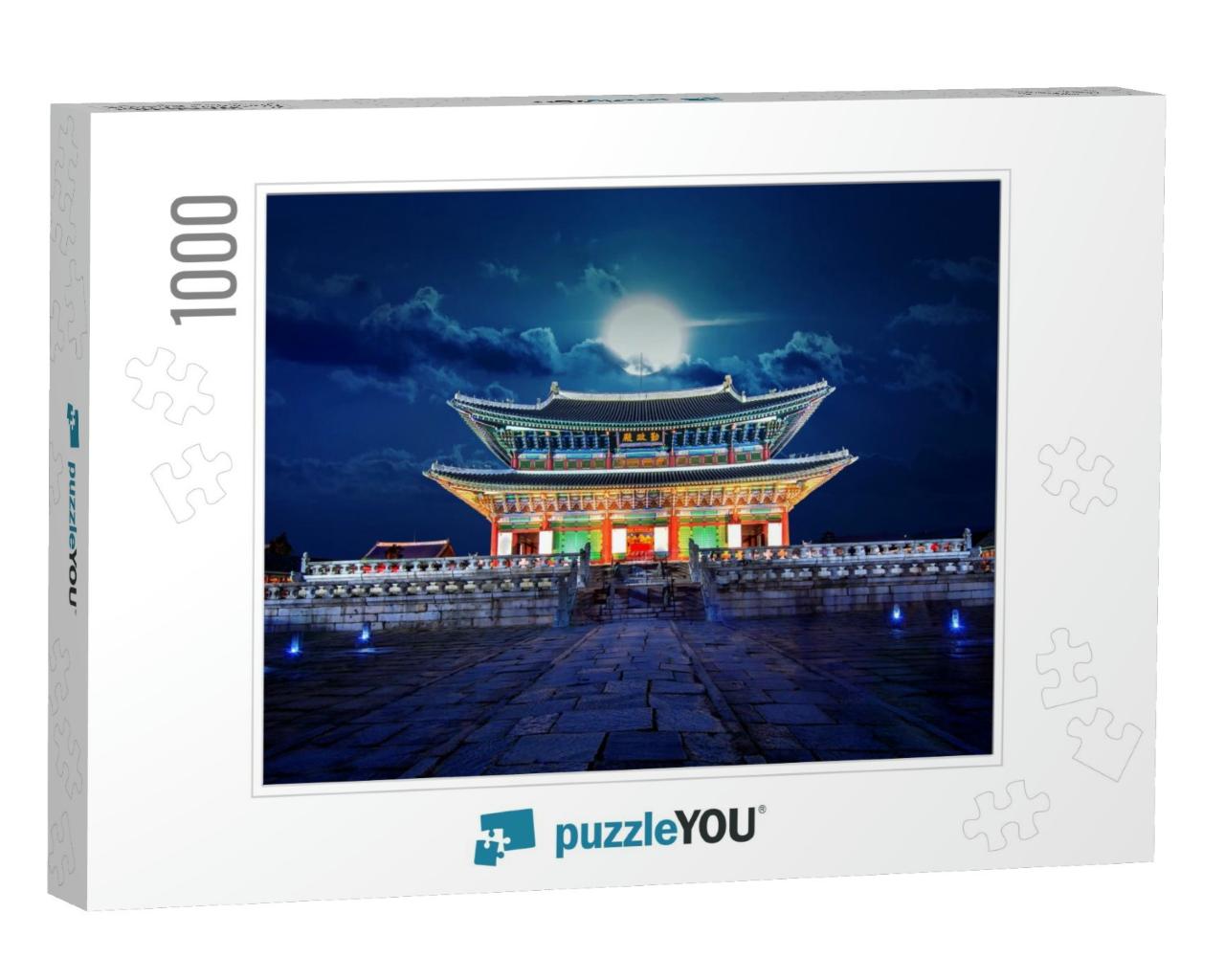 Gyeongbokgung Palace & Full Moon At Night in Seoul, South... Jigsaw Puzzle with 1000 pieces