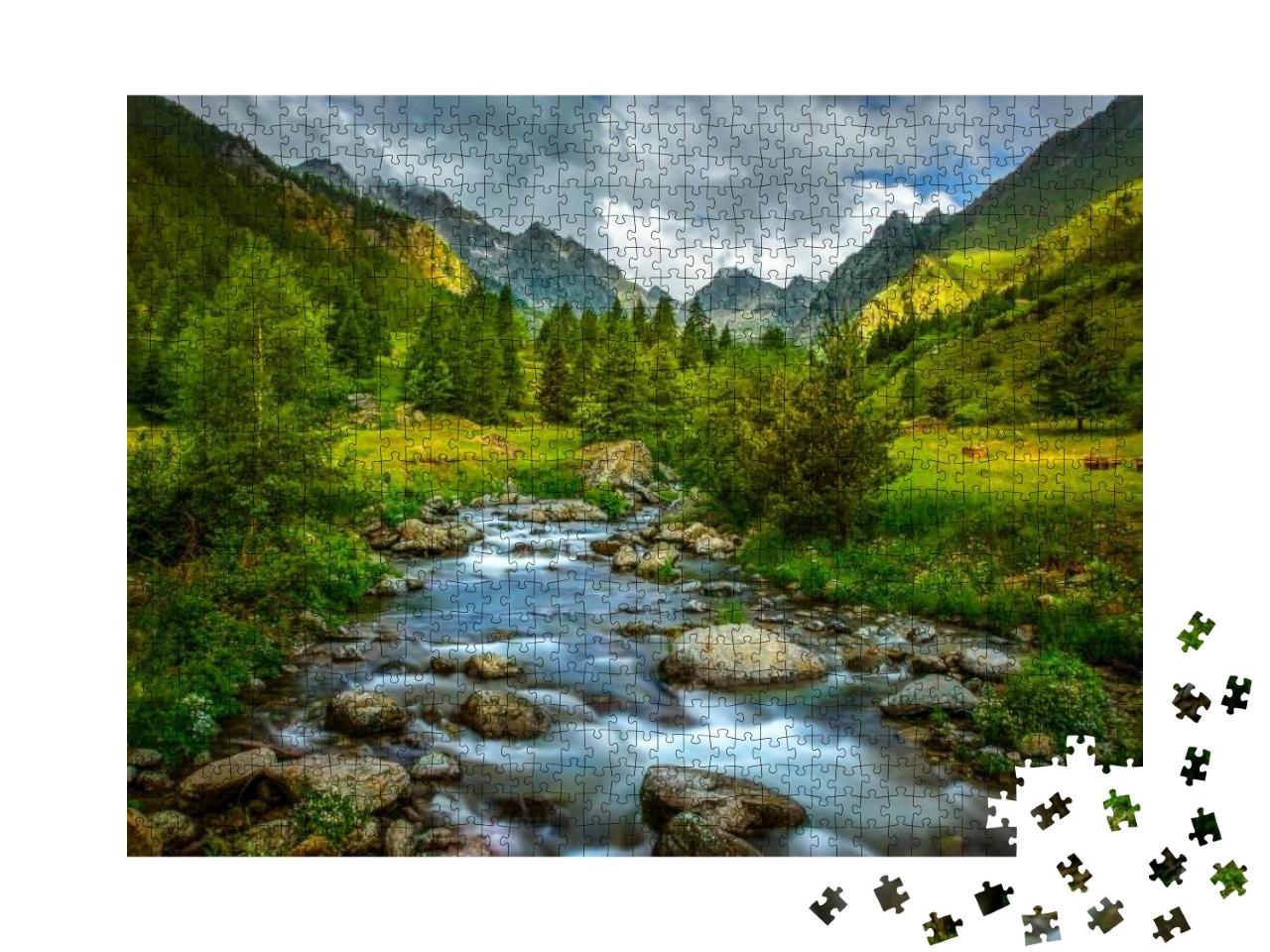 Mountain Valley River Creek Landscape. Mountain Green Val... Jigsaw Puzzle with 1000 pieces