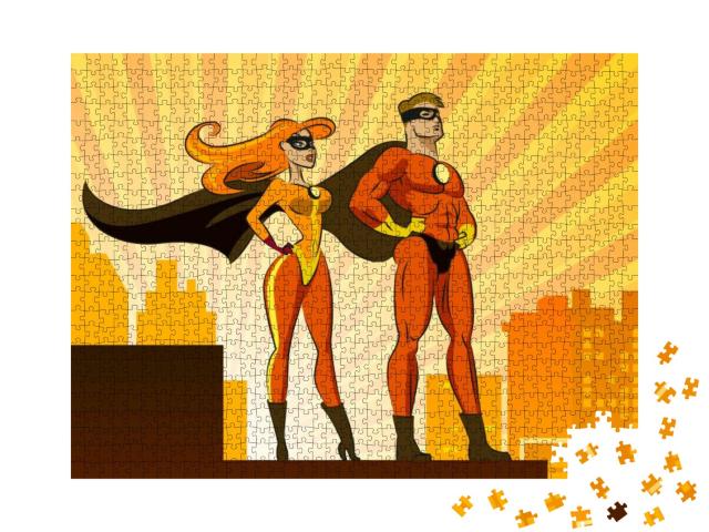 Superhero Couple Male & Female Superheroes. Vector Illust... Jigsaw Puzzle with 1000 pieces
