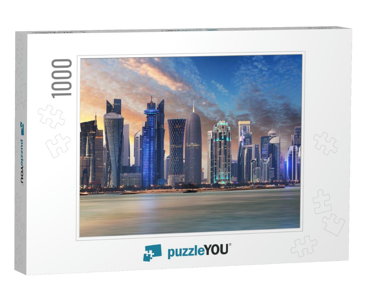 Skyline of West Bay & Doha City Center During Sunrise, Qa... Jigsaw Puzzle with 1000 pieces