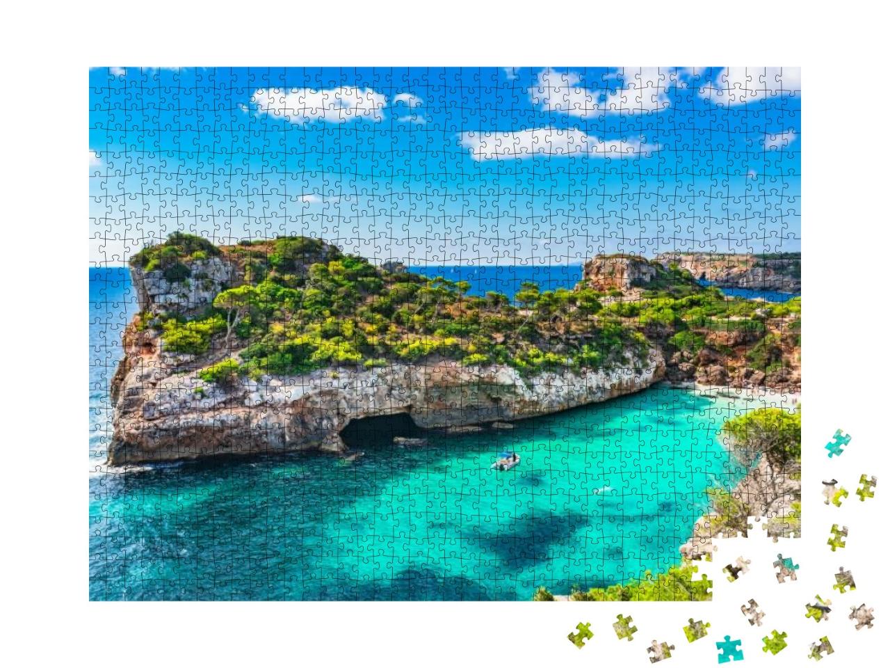 Spain Mediterranean Sea, Majorca Beach of Cala Moro Beaut... Jigsaw Puzzle with 1000 pieces