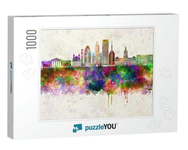 Baltimore V2 Skyline in Watercolor Background... Jigsaw Puzzle with 1000 pieces