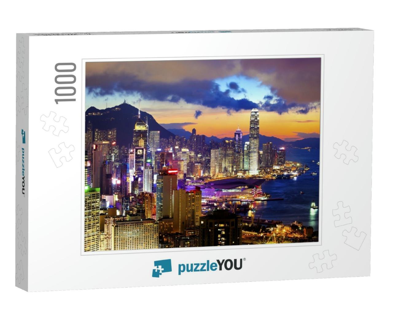 Crowded Downtown & Building in Hong Kong At Sunset... Jigsaw Puzzle with 1000 pieces