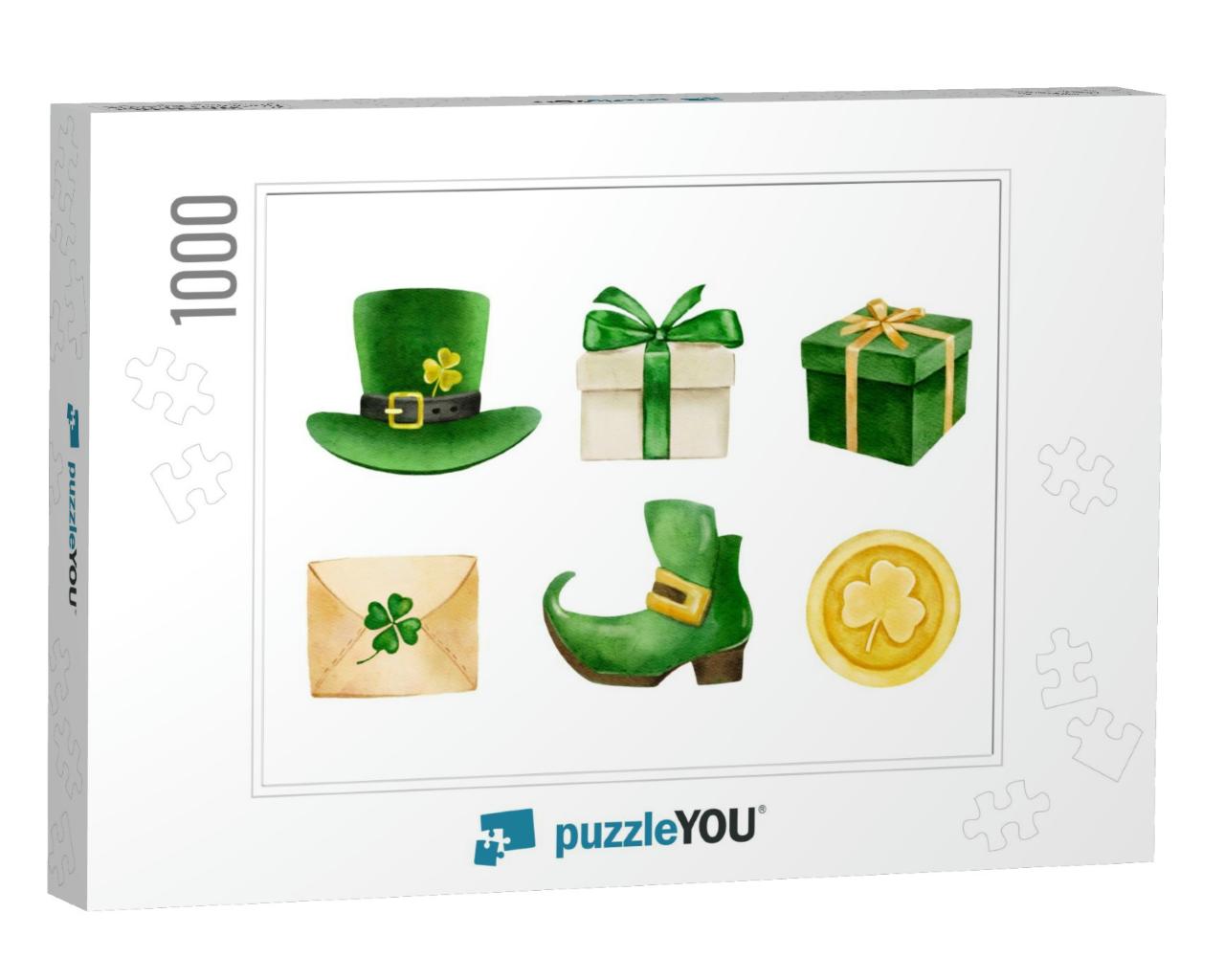 Watercolor St. Patrick's Day, Green Home Decor, I... Jigsaw Puzzle with 1000 pieces
