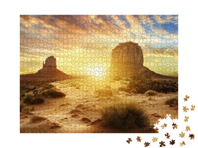 Sunset At the Sisters in Monument Valley, Usa... Jigsaw Puzzle with 1000 pieces