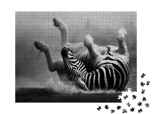 Zebra Rolling in the Dust Artistic Processing... Jigsaw Puzzle with 1000 pieces