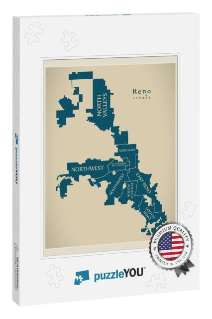 Modern City Map - Reno Nevada City of the USA with Neighbo... Jigsaw Puzzle