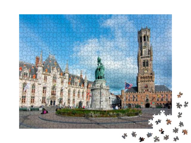 Market Square Grote Market & Belfort Tower in Bruges, Bel... Jigsaw Puzzle with 1000 pieces