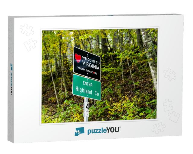 Red Heart Sign on Highway in Virginia with Welcome to Sta... Jigsaw Puzzle