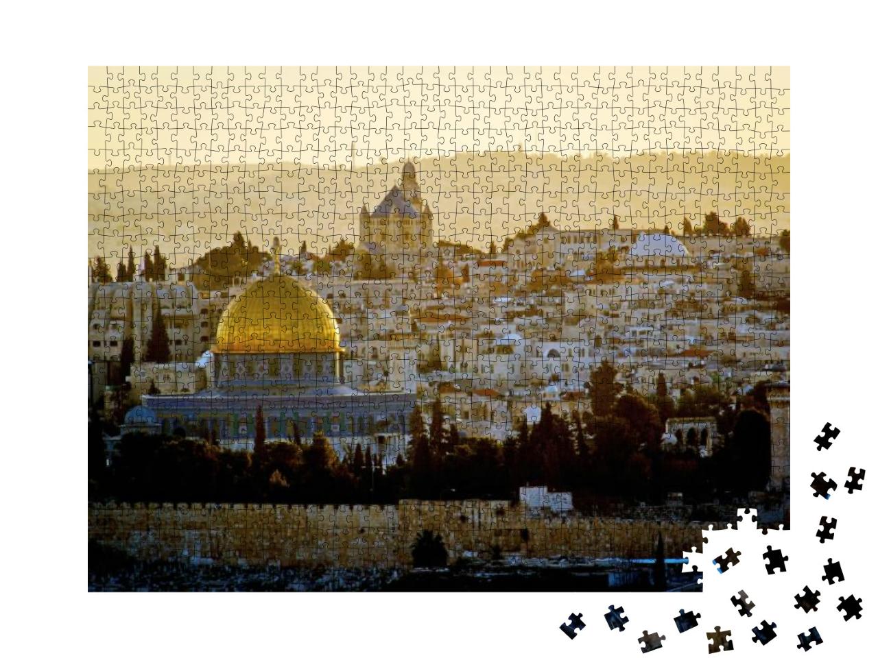 Old City Jerusalem in a Sunset Haze Mount Zion Abbey, Whe... Jigsaw Puzzle with 1000 pieces