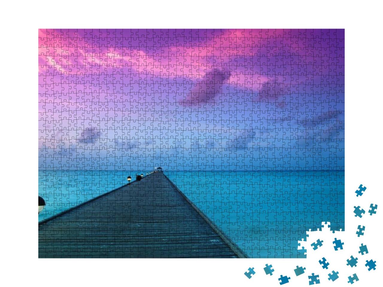 Beautiful Sunrise Over the Sea & Jetty in the Maldives, I... Jigsaw Puzzle with 1000 pieces