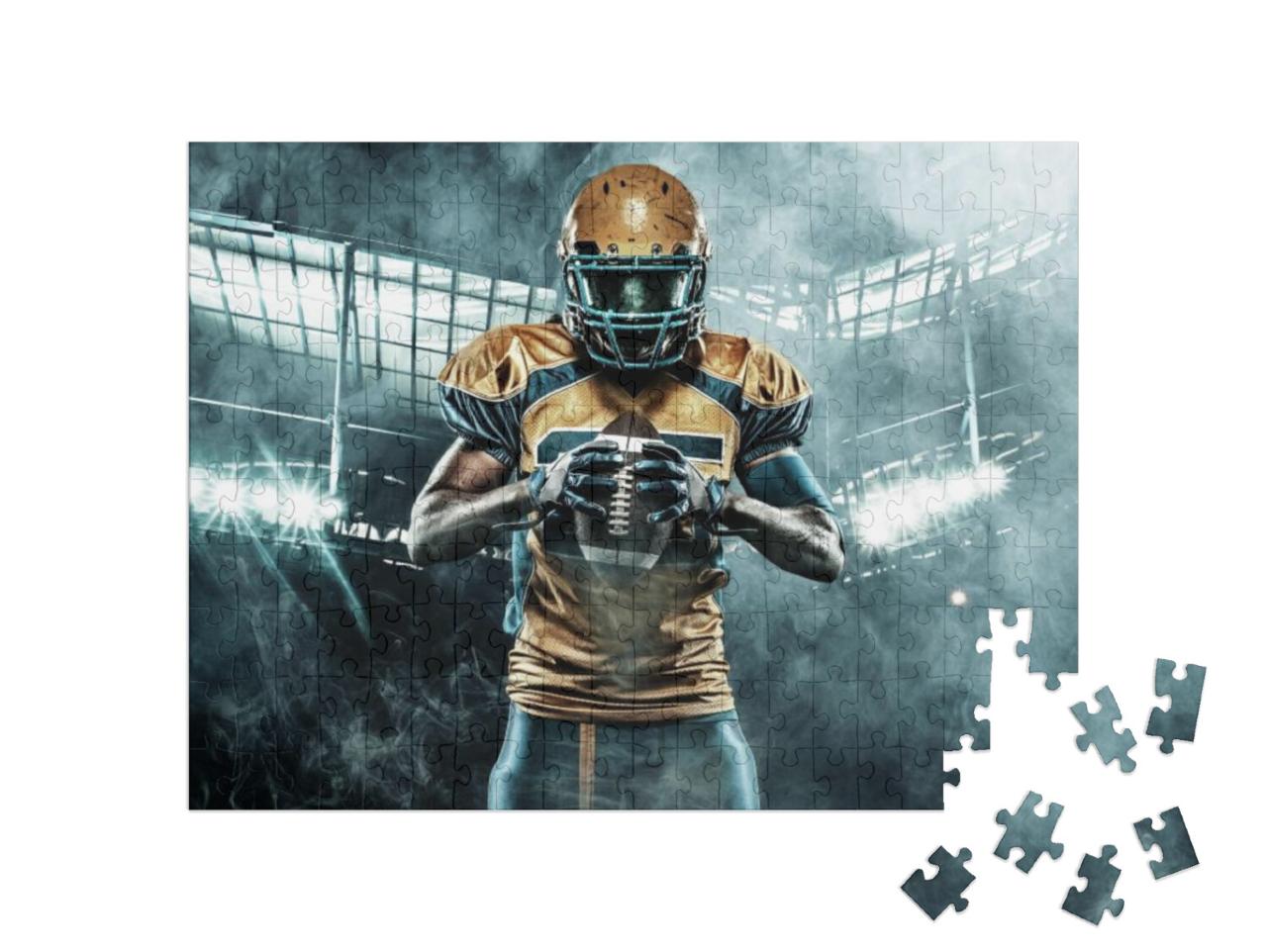 American Football Sportsman Player on Stadium with Lights... Jigsaw Puzzle with 200 pieces