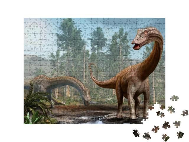 Diplodocus Dinosaur Scene from the Jurassic Era 3D Illust... Jigsaw Puzzle with 500 pieces