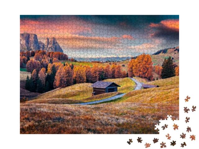 Splendid Outdoor Scene of Alpe Di Siusi Mountain Plateau... Jigsaw Puzzle with 1000 pieces