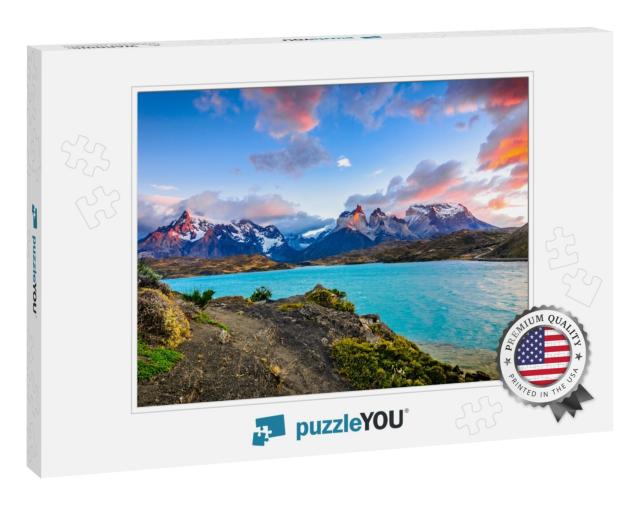 Torres Del Paine Over the Pehoe Lake, Patagonia, Chile -... Jigsaw Puzzle