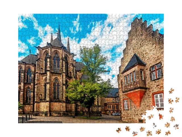 Marburg, Elisabethkirche. St. Elizabeth Church in Marburg... Jigsaw Puzzle with 1000 pieces
