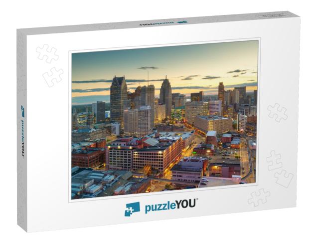 Detroit, Michigan, USA Downtown Skyline from Above At Dusk... Jigsaw Puzzle