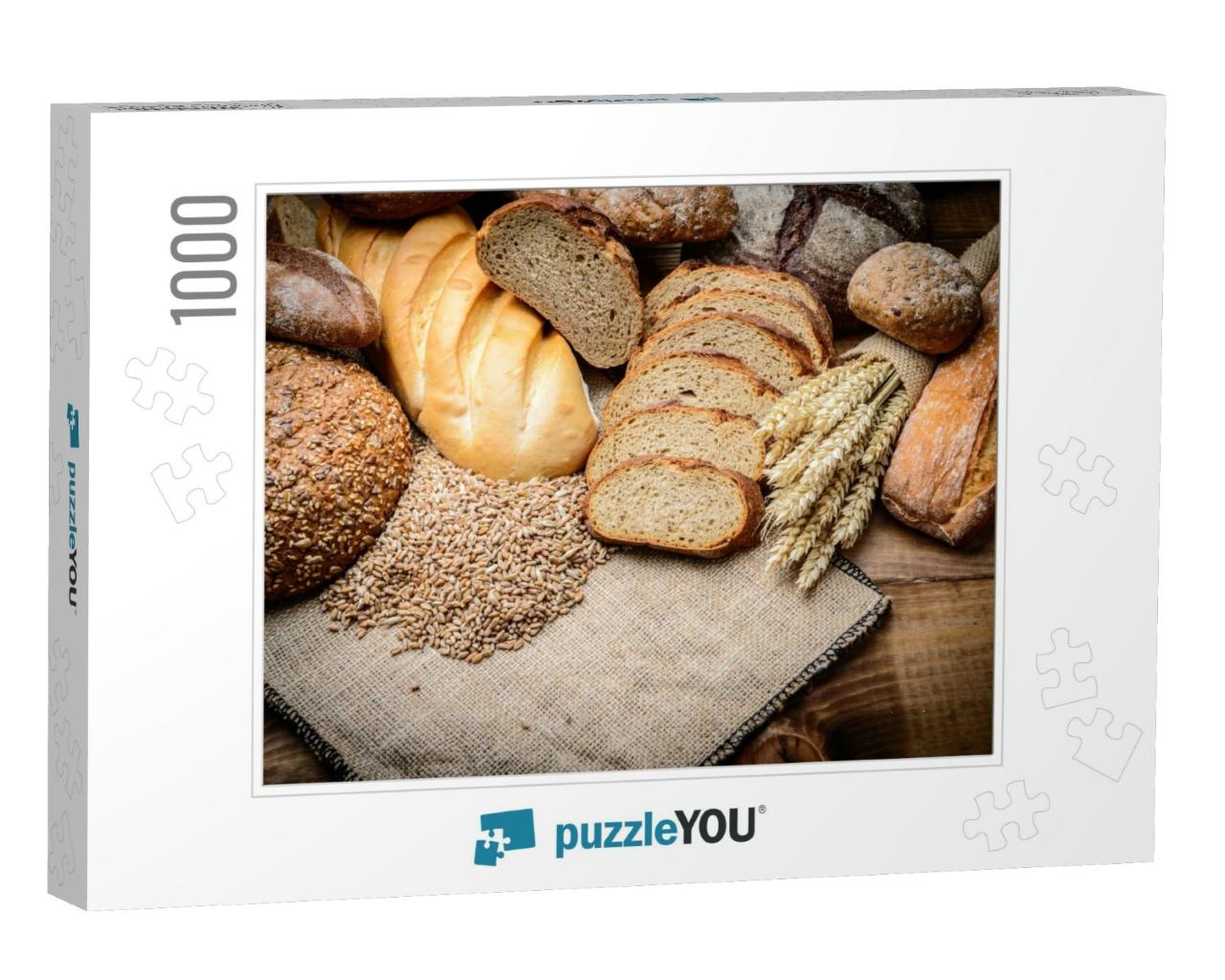Fresh Bread & Wheat on the Wooden... Jigsaw Puzzle with 1000 pieces