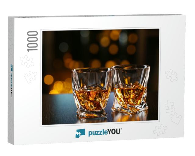 Glasses of Whiskey on Bar Background... Jigsaw Puzzle with 1000 pieces