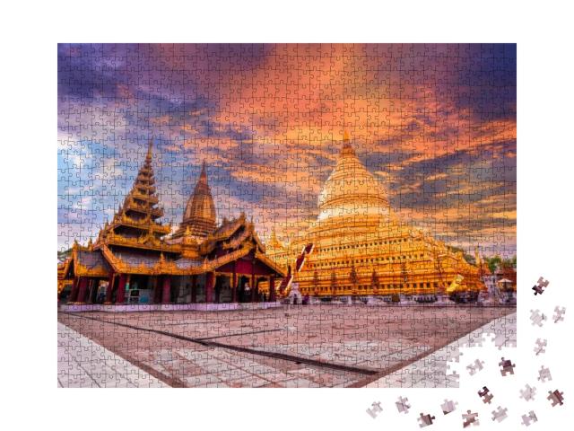 The Shwezigon Pagoda or Shwezigon Paya in a Buddhist Temp... Jigsaw Puzzle with 1000 pieces