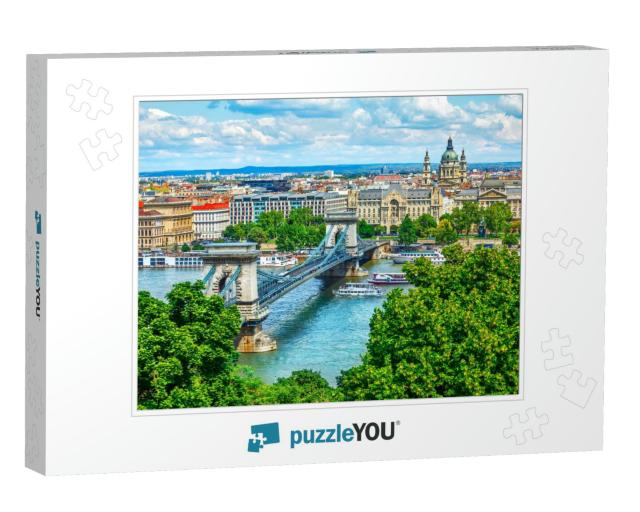 Chain Bridge on Danube River in Budapest City. Hungary. U... Jigsaw Puzzle