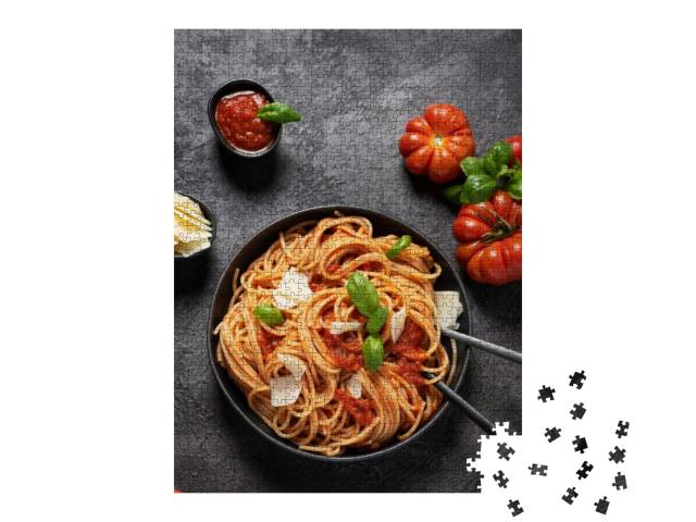 Traditional Italian Pasta with Tomato Sauce, Basil & Chee... Jigsaw Puzzle with 1000 pieces