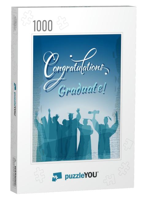 Congratulations Graduate Text with Silhouettes in... Jigsaw Puzzle with 1000 pieces