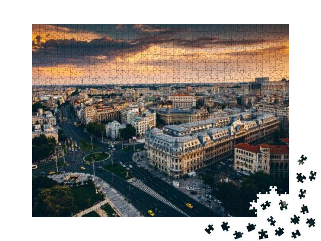 Bucharest View from Above During Summer Sunrise... Jigsaw Puzzle with 1000 pieces
