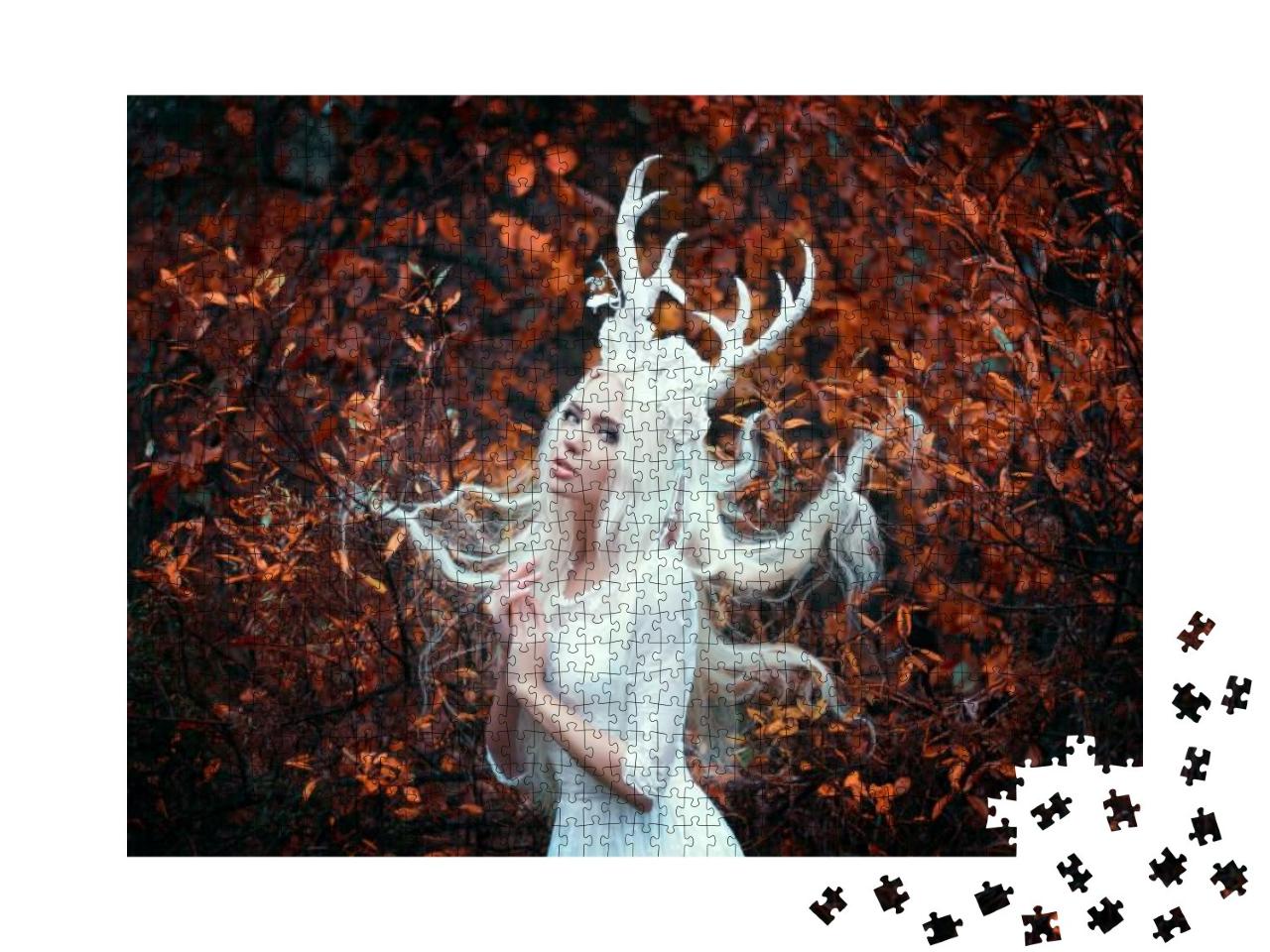 Beautiful Mystery Gothic Woman in Long White Dress with D... Jigsaw Puzzle with 1000 pieces