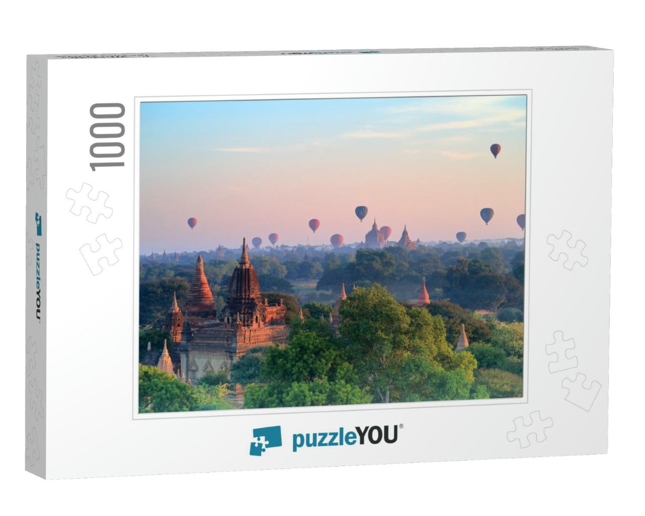 Hot Air Balloons Over Pagodas in Sunrise At Bagan, Myanma... Jigsaw Puzzle with 1000 pieces