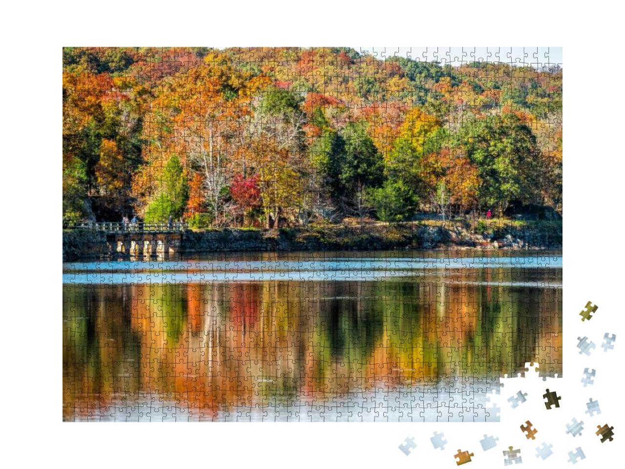 Great Falls Trees Reflection During Autumn in Maryland Co... Jigsaw Puzzle with 1000 pieces