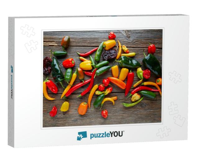 Mexican Hot Chili Peppers Colorful Mix Habanero Poblano S... Jigsaw Puzzle