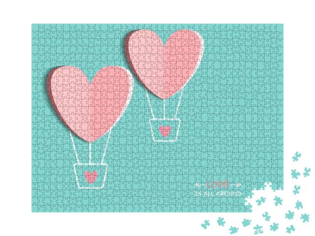 Symbol of Love on Sweet Blue Background, Greeting Card, F... Jigsaw Puzzle with 1000 pieces