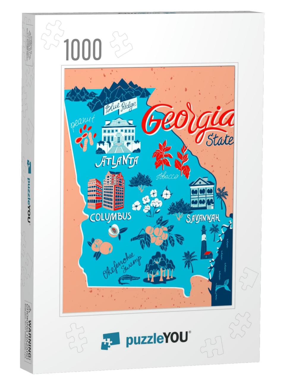 Illustrated Map of Georgia, Usa. Travel & Attractions... Jigsaw Puzzle with 1000 pieces