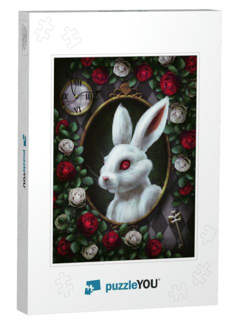 White Rabbit from Alice in Wonderland. Portrait in Oval F... Jigsaw Puzzle