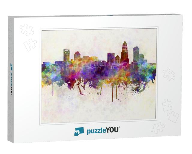 Charlotte Skyline in Watercolor Background... Jigsaw Puzzle