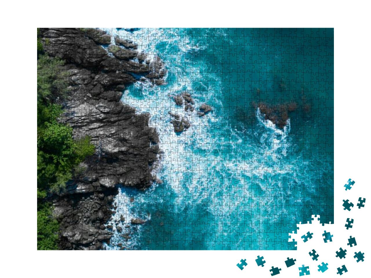 Aerial Drone Top View of Oceans Beautiful Waves Crashing... Jigsaw Puzzle with 1000 pieces