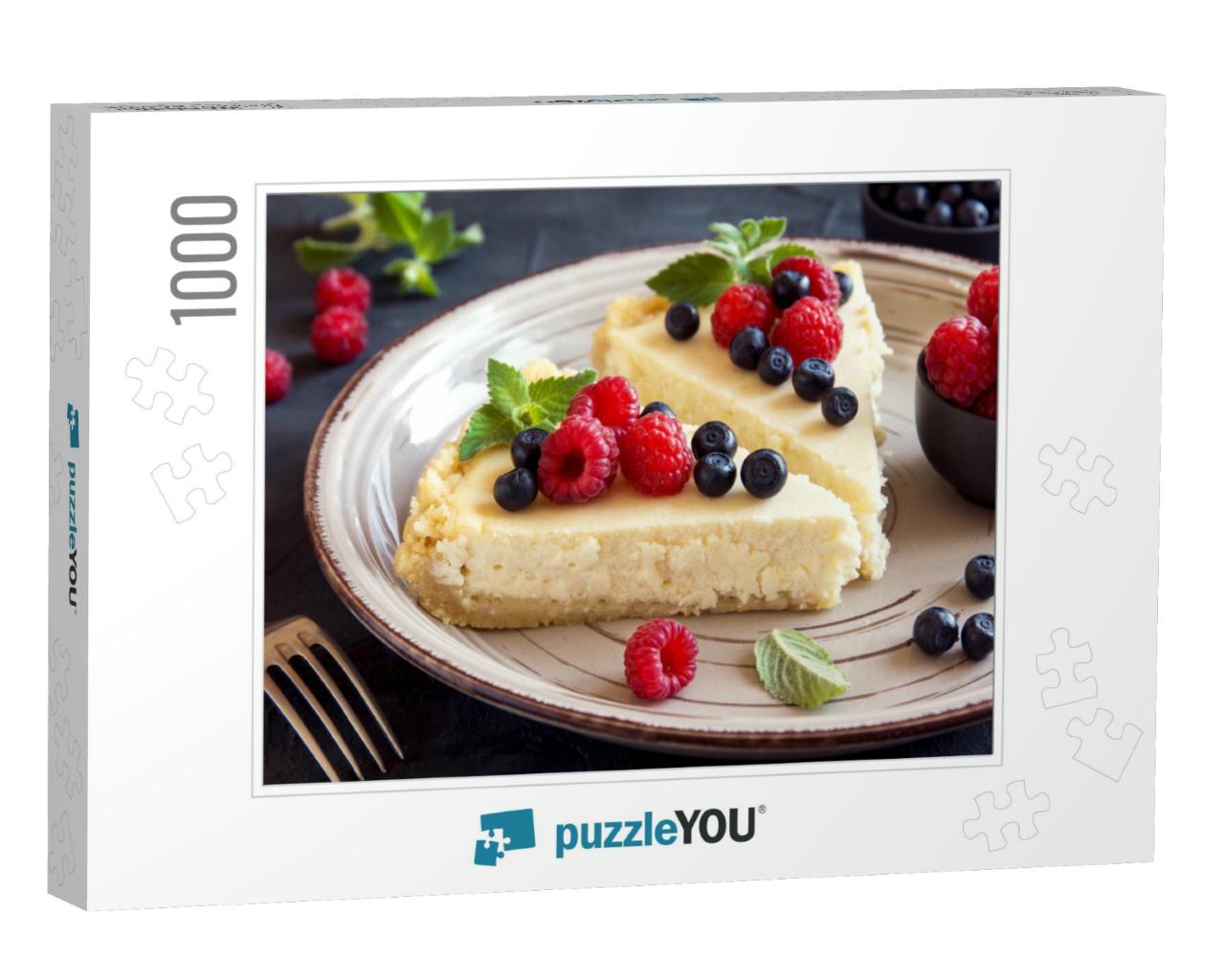 Homemade Cheesecake with Fresh Berries & Mint for Dessert... Jigsaw Puzzle with 1000 pieces