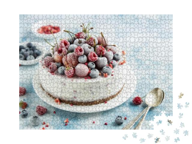 Delicious Ice Cream Cake with Frozen Berries, Selective F... Jigsaw Puzzle with 1000 pieces