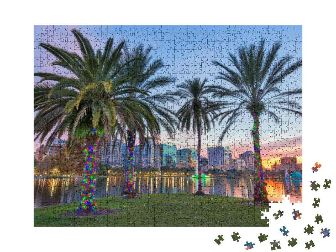 Orlando, Florida, USA Downtown Skyline At Eola Lake At Dus... Jigsaw Puzzle with 1000 pieces