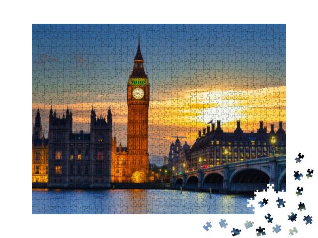 Big Ben & Westminster Bridge in London At Sunset, Uk... Jigsaw Puzzle with 1000 pieces