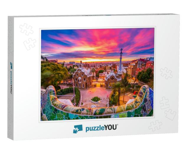 Beautiful Sunrise in Barcelona Seen from Park Guell. Park... Jigsaw Puzzle