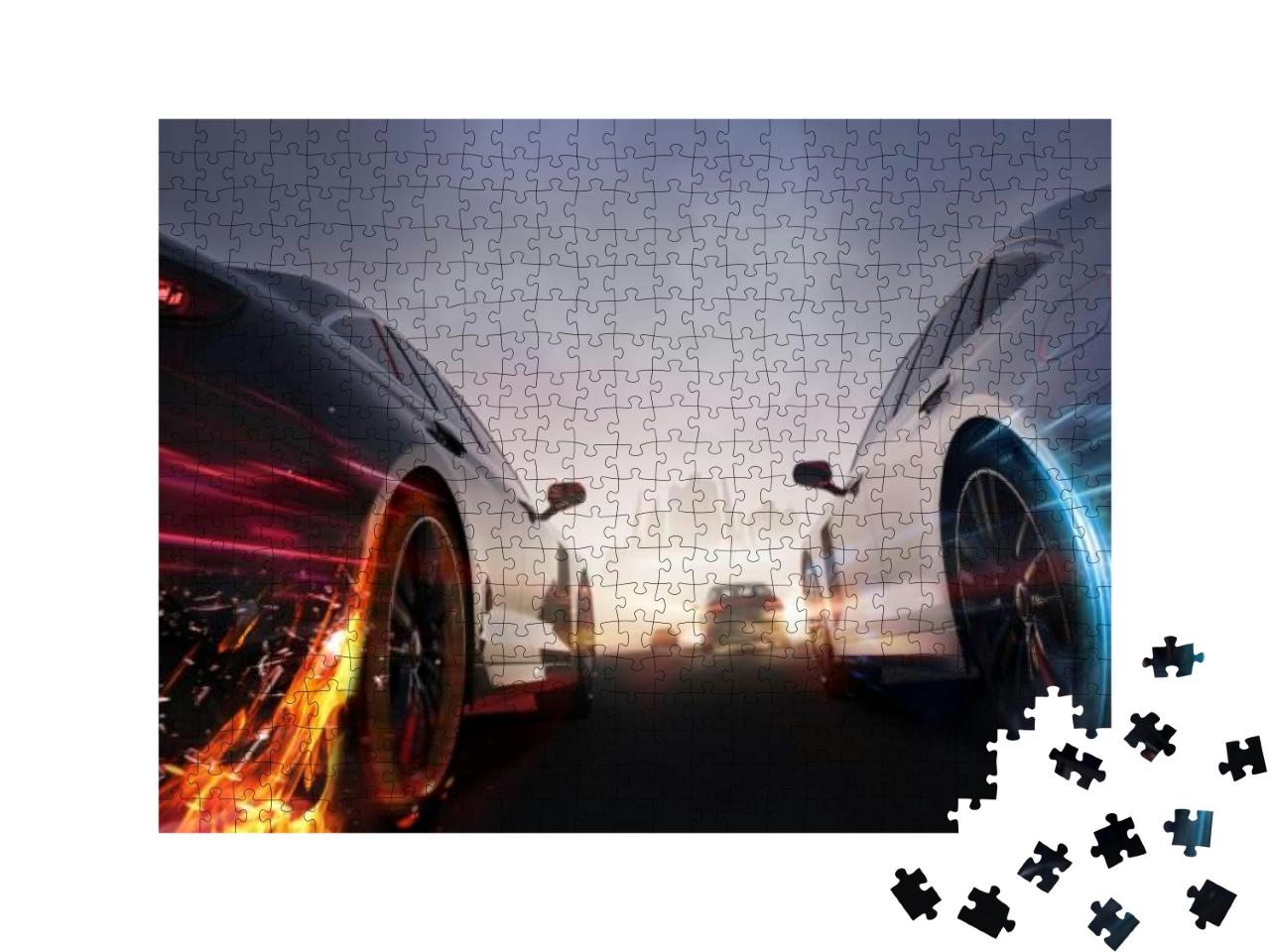 Head to Head Car Racing, Moving Towards City - Street Rac... Jigsaw Puzzle with 500 pieces