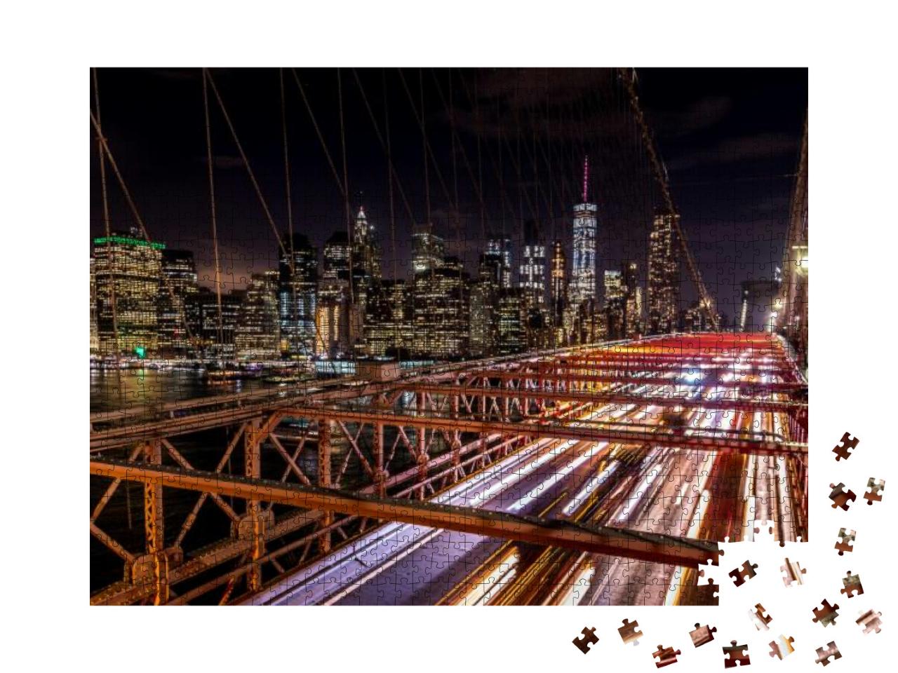 Long Exposure of Brooklyn Bridge Nyc USA By Night with Vie... Jigsaw Puzzle with 1000 pieces