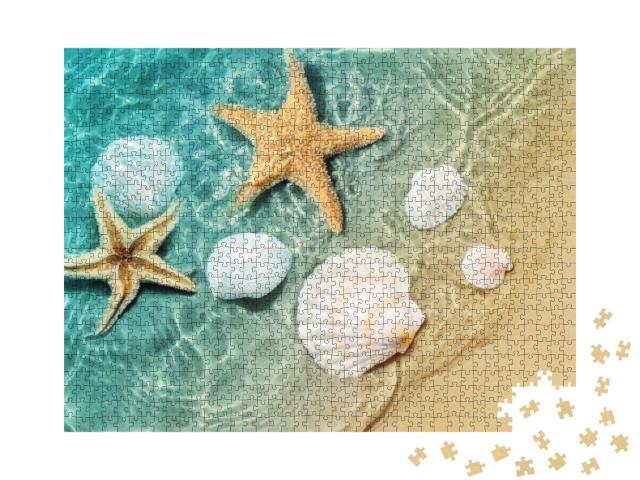 Starfish & Seashell on the Summer Beach in Sea Water. Sum... Jigsaw Puzzle with 1000 pieces