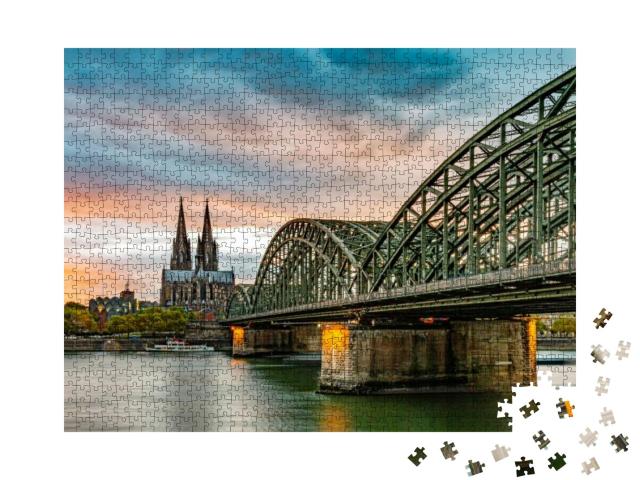 Famous Hohenzollern Bridge & Cologne Cathedral, Germany... Jigsaw Puzzle with 1000 pieces