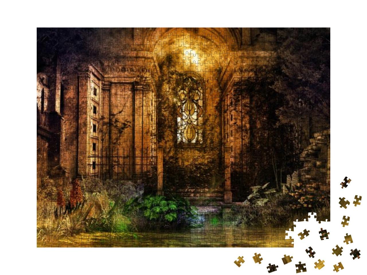 Interior of Old Ruined Chapel. 3D Illustration... Jigsaw Puzzle with 1000 pieces