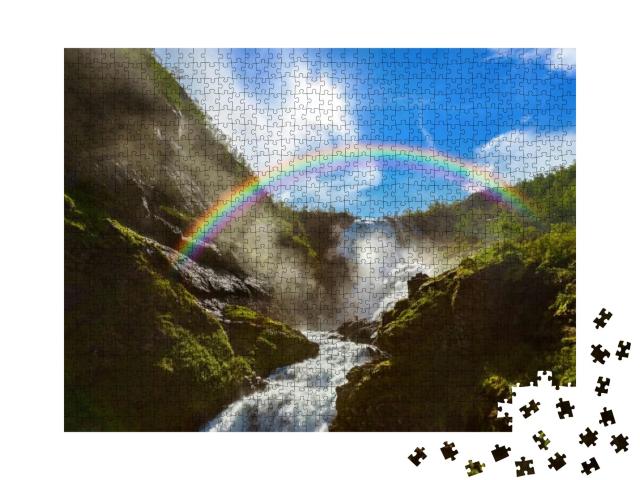 Giant Kjosfossen Waterfall in Flam - Norway - Nature & Tr... Jigsaw Puzzle with 1000 pieces