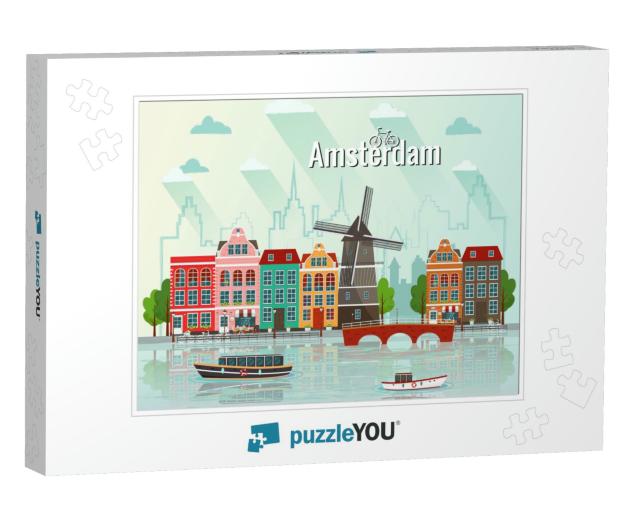 Vector Illustration of Amsterdam. Old European City... Jigsaw Puzzle